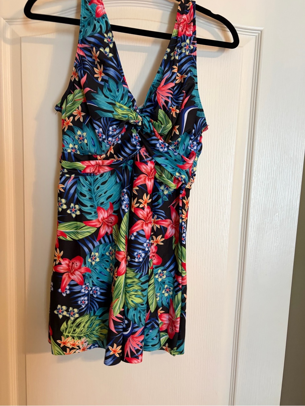 Tropical Floral Swimdress - Black Base with Bright Flowers 2 pc